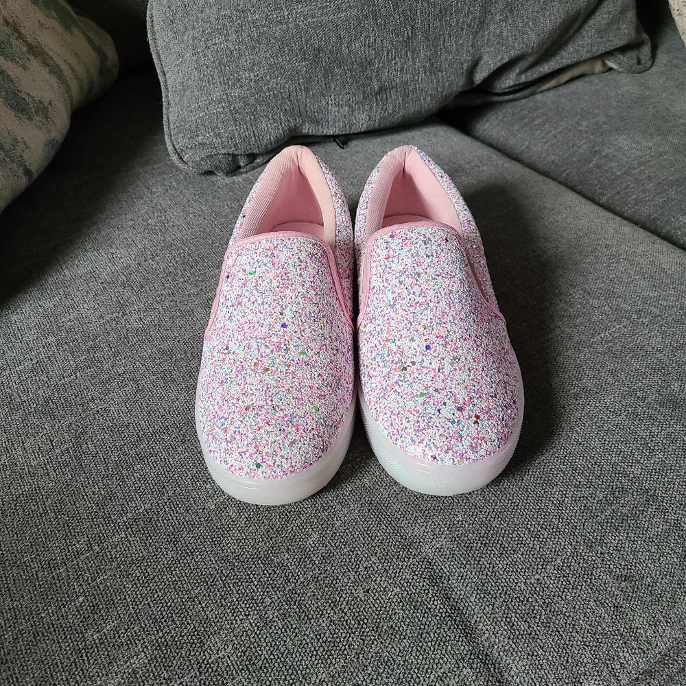 Fab Kids Size 2 Pink glitter slip on shoes